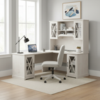 Bureau d'angle avec huche et rangements