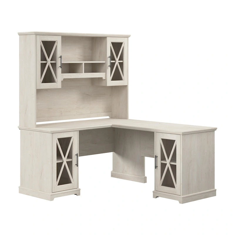 L Shaped Desk with Hutch and Storage Cabinets