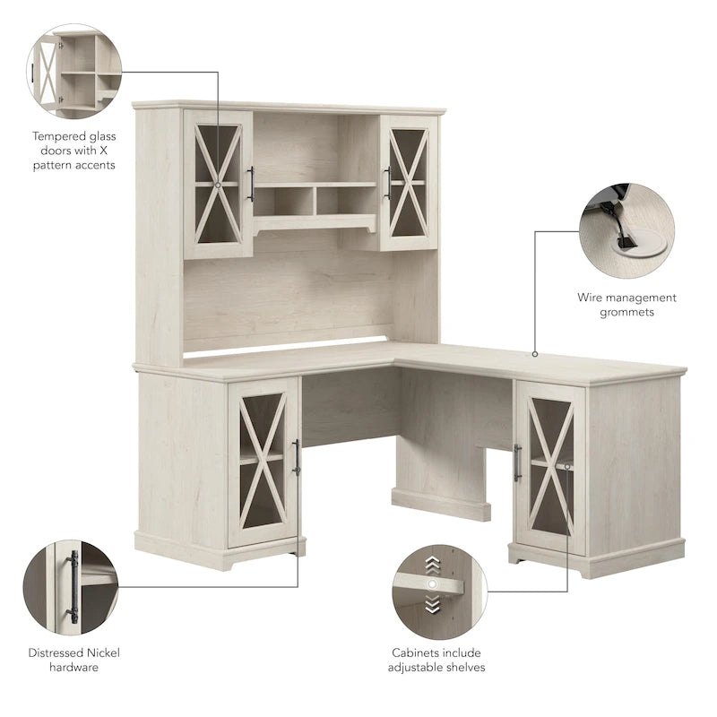 Bureau d'angle avec huche et rangements
