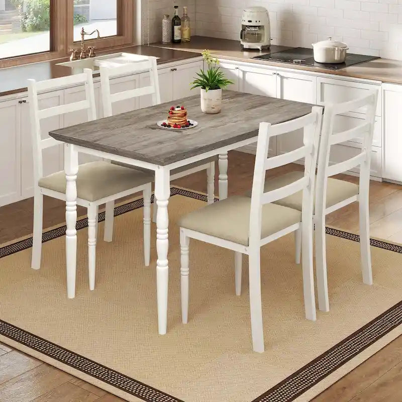 Ensemble Table à Manger de Ferme avec 4 Chaises Table à Manger Rectangulaire Style Colonne Romaine Cuisine