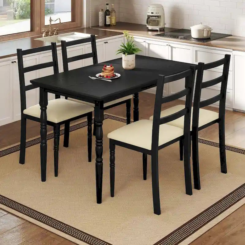 Ensemble Table à Manger de Ferme avec 4 Chaises Table à Manger Rectangulaire Style Colonne Romaine Cuisine