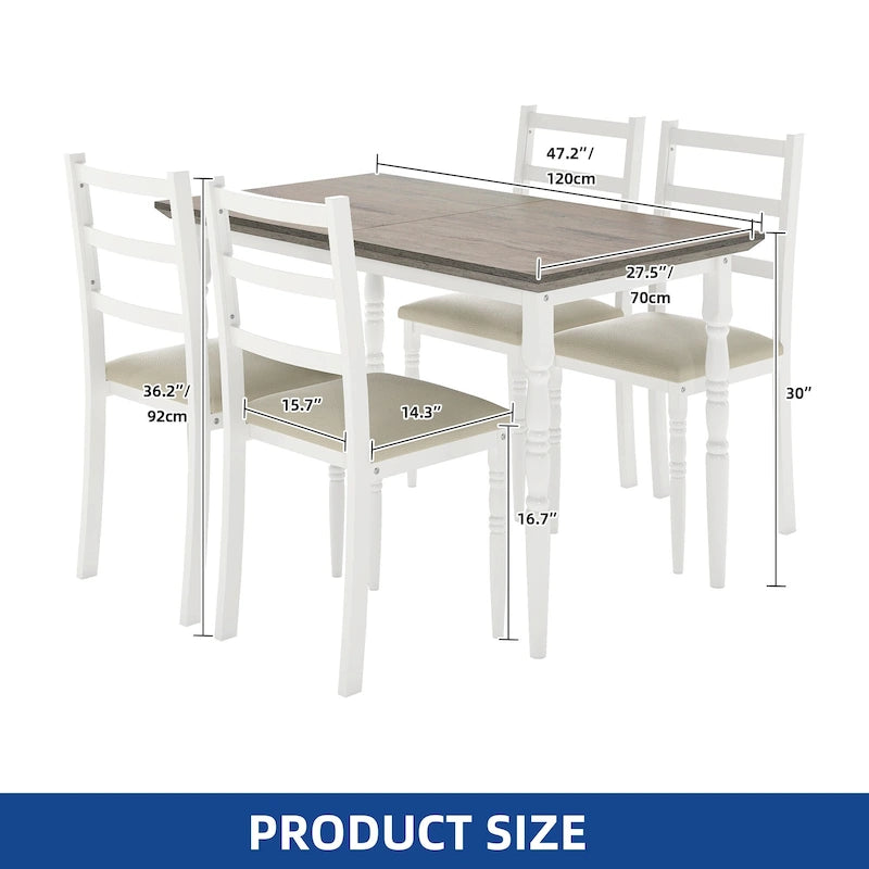 Ensemble Table à Manger de Ferme avec 4 Chaises Table à Manger Rectangulaire Style Colonne Romaine Cuisine