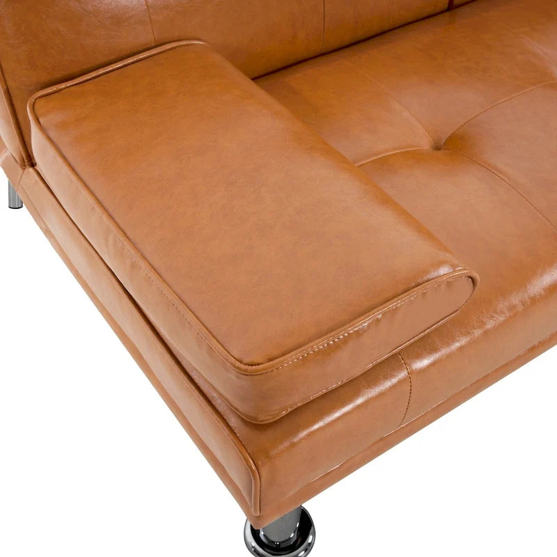 Canapé convertible avec accoudoirs et porte-gobelets, en similicuir, pliant et inclinable, petit canapé