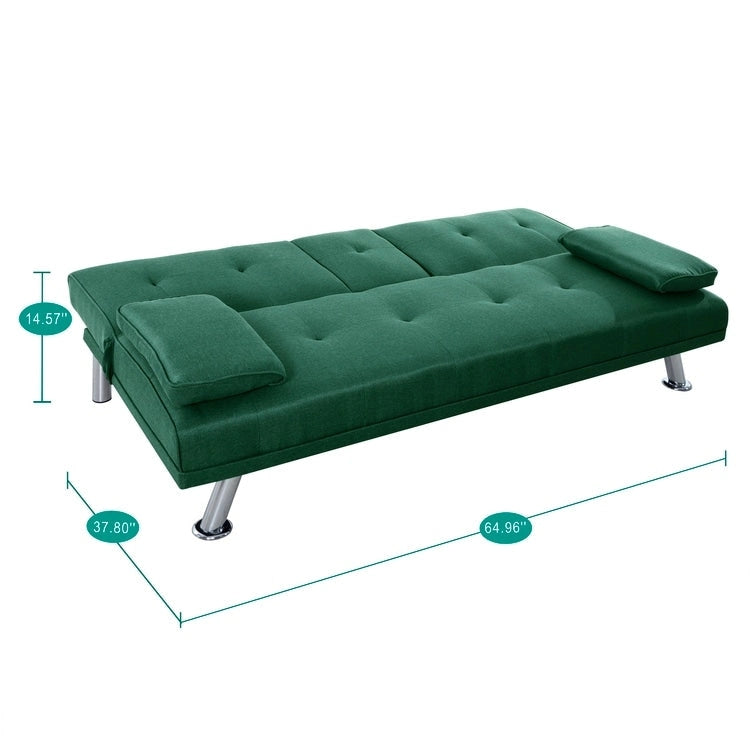 Canapé convertible avec accoudoirs et porte-gobelets, en similicuir, pliant et inclinable, petit canapé