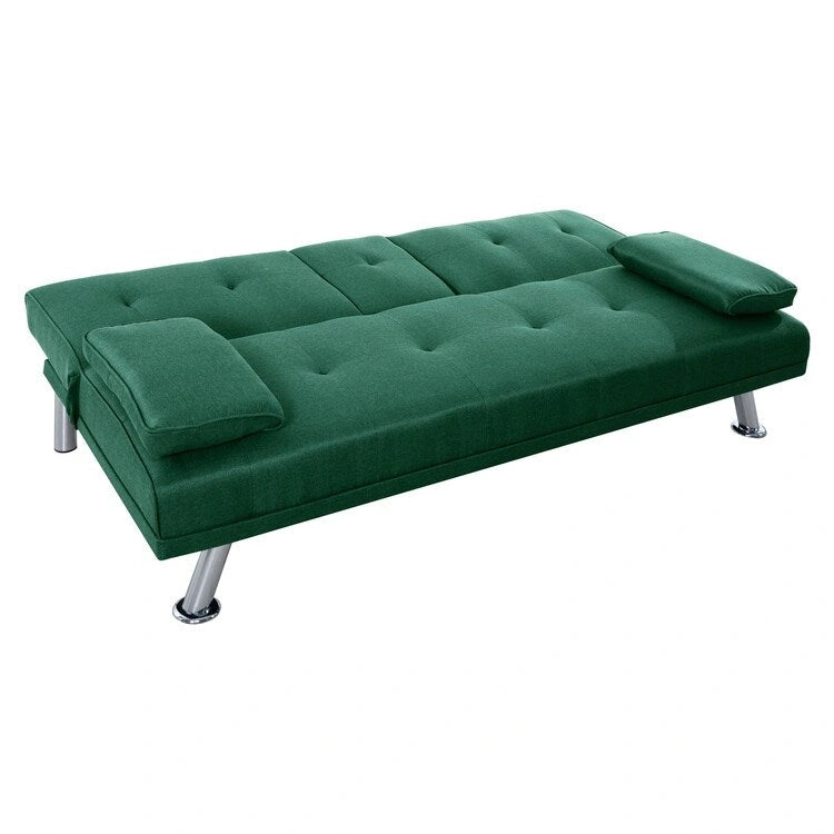 Canapé convertible avec accoudoirs et porte-gobelets, en similicuir, pliant et inclinable, petit canapé