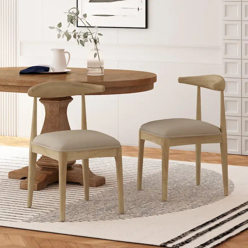 Chaises de salle à manger en tissu et en bois d'hévéa (lot de 2)
