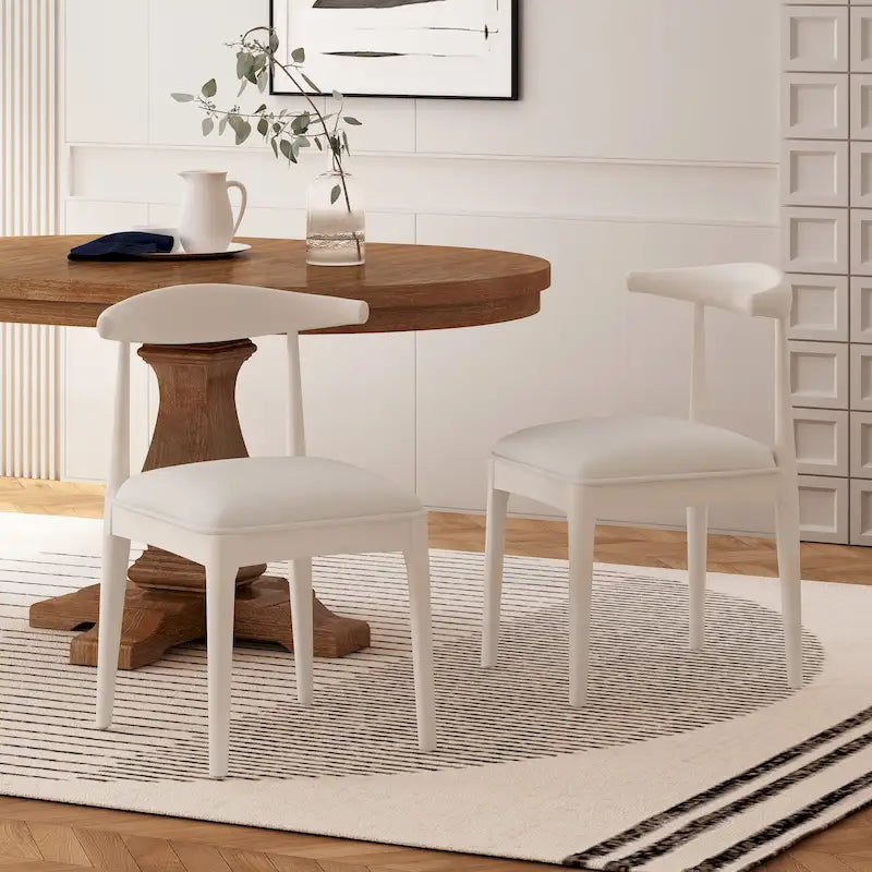 Chaises de salle à manger en tissu et en bois d'hévéa (lot de 2)