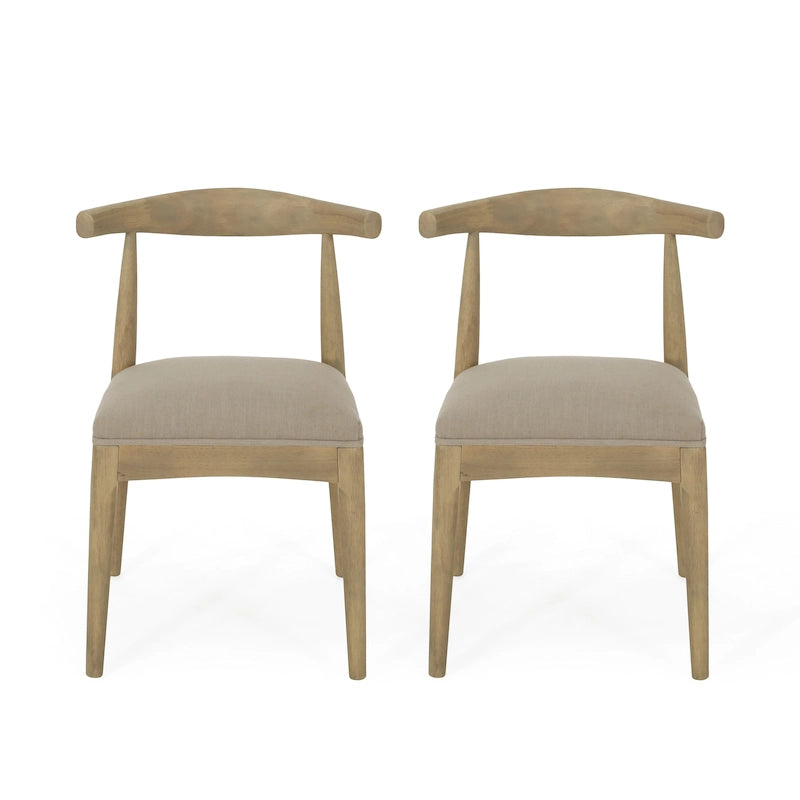 Chaises de salle à manger en tissu et en bois d'hévéa (lot de 2)