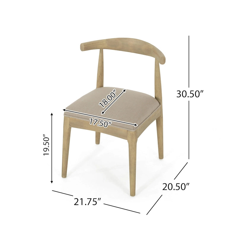 Chaises de salle à manger en tissu et en bois d'hévéa (lot de 2)