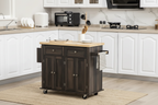 Îlot de cuisine sur roulettes, chariot roulant avec plateau en bois d'hévéa, porte-épices, porte-serviettes et tiroirs pour salle à manger, chêne brun