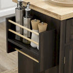 Îlot de cuisine sur roulettes, chariot roulant avec plateau en bois d'hévéa, porte-épices, porte-serviettes et tiroirs pour salle à manger, chêne brun