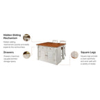 Ensemble îlot de cuisine 3 pièces en bois écru avec plateau rabattable – 122 x 63,5 x 91,5 cm