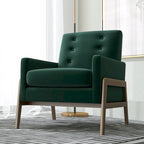 Fauteuil lounge vert forêt en velours avec pieds en noyer (style Mid-Century Modern) - 33