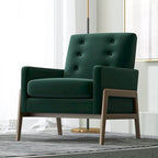 Fauteuil lounge vert forêt en velours avec pieds en noyer (style Mid-Century Modern) - 33
