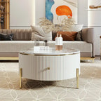 Table basse ronde moderne avec 2 grands tiroirs de rangement