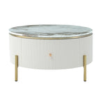 Table basse ronde moderne avec 2 grands tiroirs de rangement