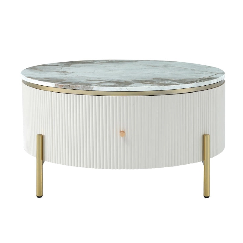 Table basse ronde moderne avec 2 grands tiroirs de rangement