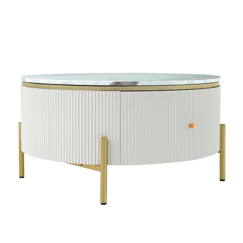 Table basse ronde moderne avec 2 grands tiroirs de rangement