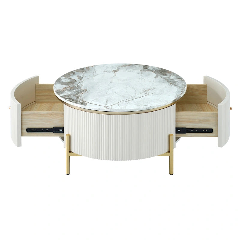 Table basse ronde moderne avec 2 grands tiroirs de rangement