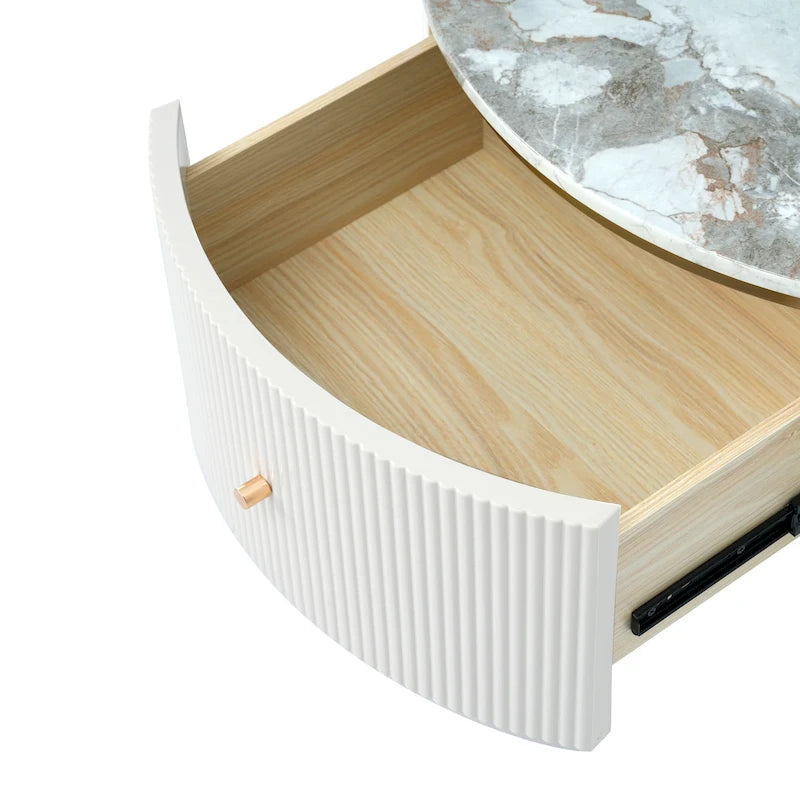Table basse ronde moderne avec 2 grands tiroirs de rangement