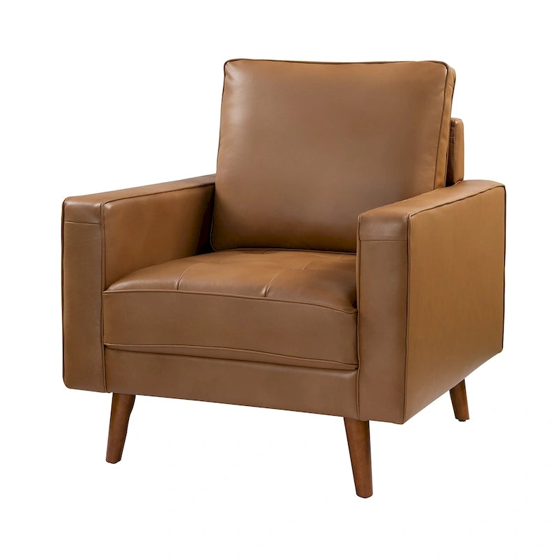 Fauteuil en cuir véritable du milieu du siècle