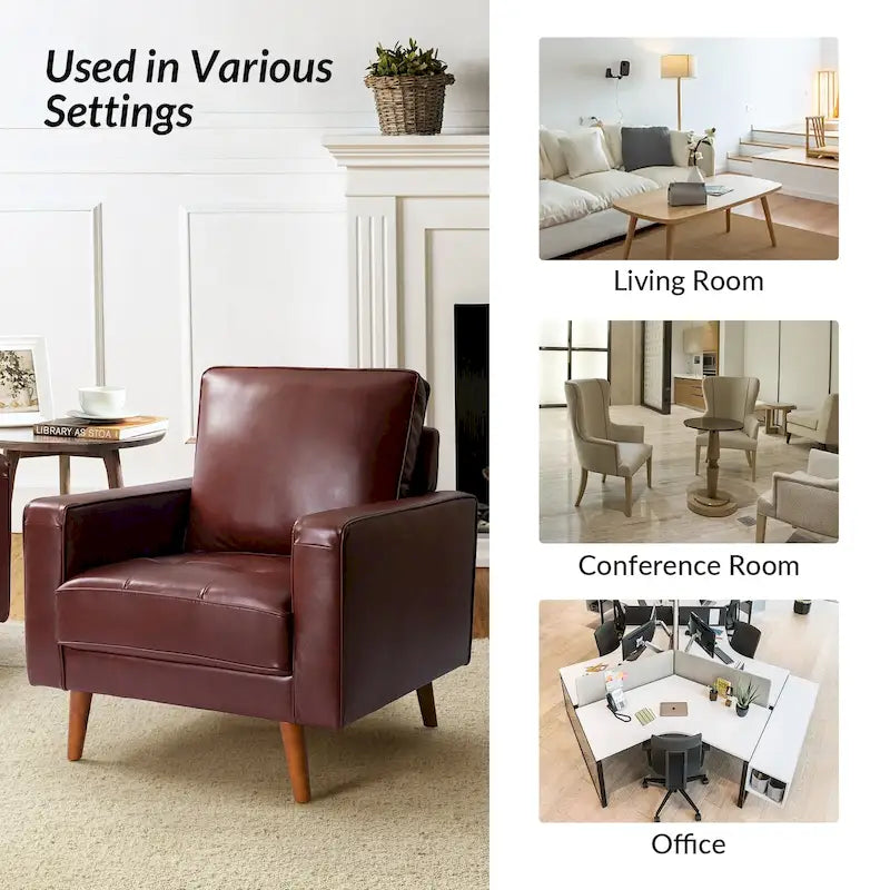 Fauteuil en cuir véritable du milieu du siècle