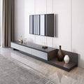 Meuble TV moderne extensible 118 avec 3 tiroirs spacieux, console multimédia à longueur réglable pour salon