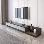 Meuble TV moderne extensible 118 avec 3 tiroirs spacieux, console multimédia à longueur réglable pour salon