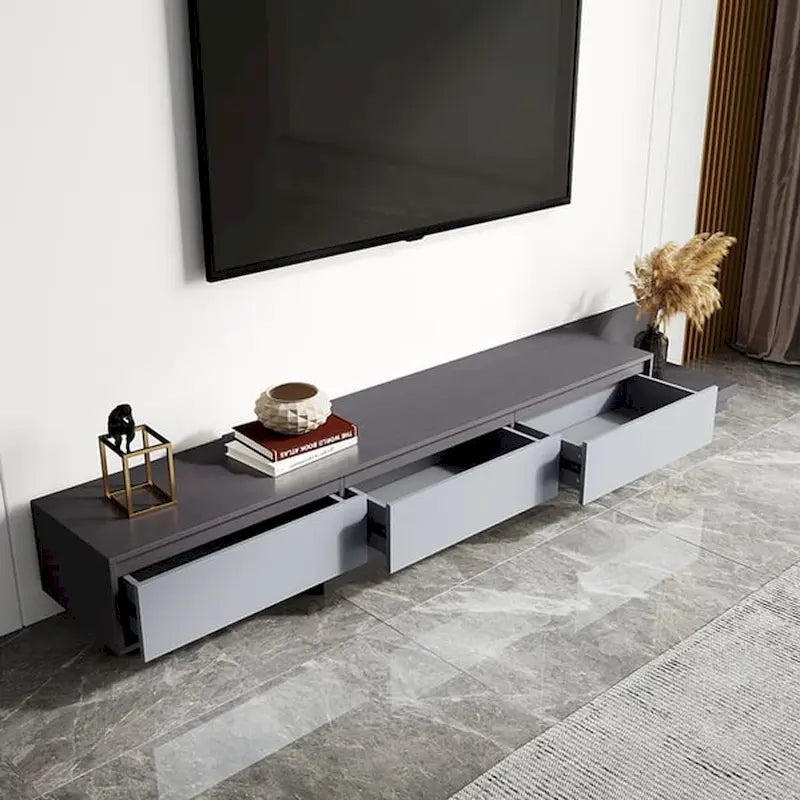 Meuble TV moderne extensible 118 avec 3 tiroirs spacieux, console multimédia à longueur réglable pour salon