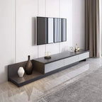 Meuble TV moderne extensible 118 avec 3 tiroirs spacieux, console multimédia à longueur réglable pour salon