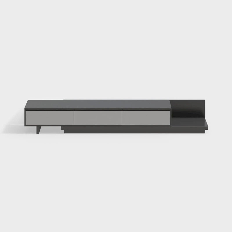Meuble TV moderne extensible 118 avec 3 tiroirs spacieux, console multimédia à longueur réglable pour salon