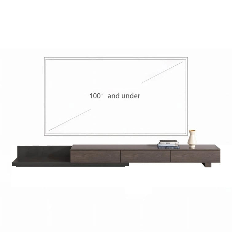 Meuble TV moderne extensible 118 avec 3 tiroirs spacieux, console multimédia à longueur réglable pour salon