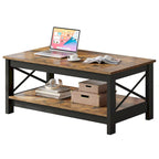 Table basse d'appoint en bois style rustique avec grande étagère de rangement