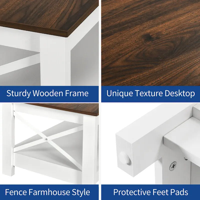 Table basse d'appoint en bois style rustique avec grande étagère de rangement