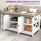 Table basse d'appoint en bois style rustique avec grande étagère de rangement