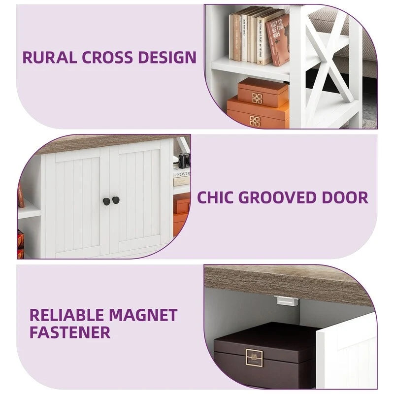 Table basse d'appoint en bois style rustique avec grande étagère de rangement