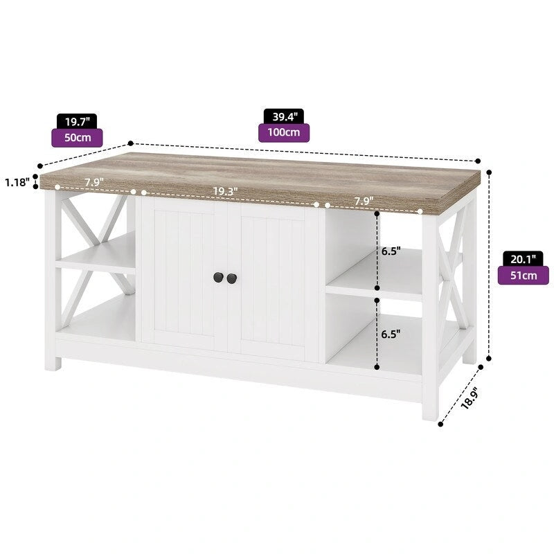 Table basse d'appoint en bois style rustique avec grande étagère de rangement