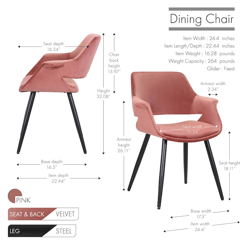 Chaise de salle à manger en velours de style Mid-century