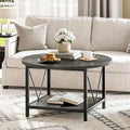 Table basse ronde à 2 niveaux de style industriel avec étagère