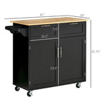 41 îlot de cuisine roulant moderne, chariot de rangement de cuisine avec dessus en bois de caoutchouc, 2 tiroirs et porte-serviettes