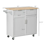41 îlot de cuisine roulant moderne, chariot de rangement de cuisine avec dessus en bois de caoutchouc, 2 tiroirs et porte-serviettes