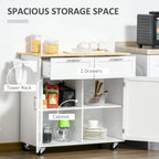 41 îlot de cuisine roulant moderne, chariot de rangement de cuisine avec dessus en bois de caoutchouc, 2 tiroirs et porte-serviettes