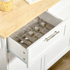 41 îlot de cuisine roulant moderne, chariot de rangement de cuisine avec dessus en bois de caoutchouc, 2 tiroirs et porte-serviettes