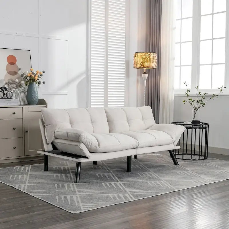 70,87 Futon Canapé-Lit, Canapé Pliable en Mousse Convertible Lit de Repos avec Accoudoirs Réglables pour Petits Espaces