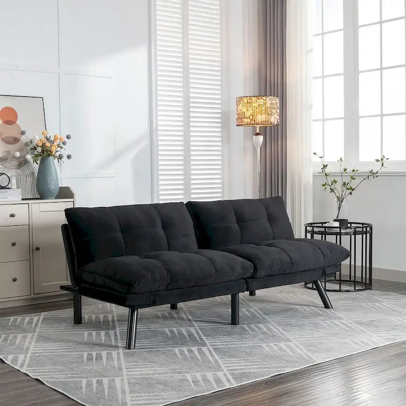 70,87 Futon Canapé-Lit, Canapé Pliable en Mousse Convertible Lit de Repos avec Accoudoirs Réglables pour Petits Espaces