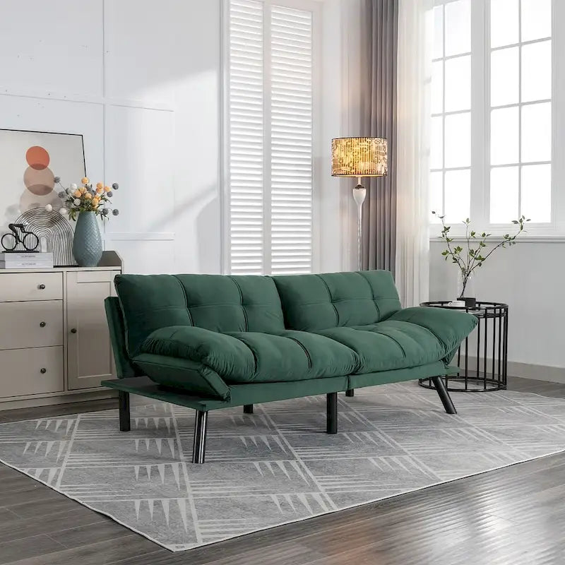 70,87 Futon Canapé-Lit, Canapé Pliable en Mousse Convertible Lit de Repos avec Accoudoirs Réglables pour Petits Espaces