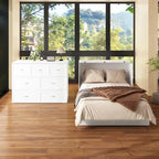 Lit double avec commode et tiroir convertible en meuble cube