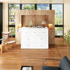 Lit double avec commode et tiroir convertible en meuble cube