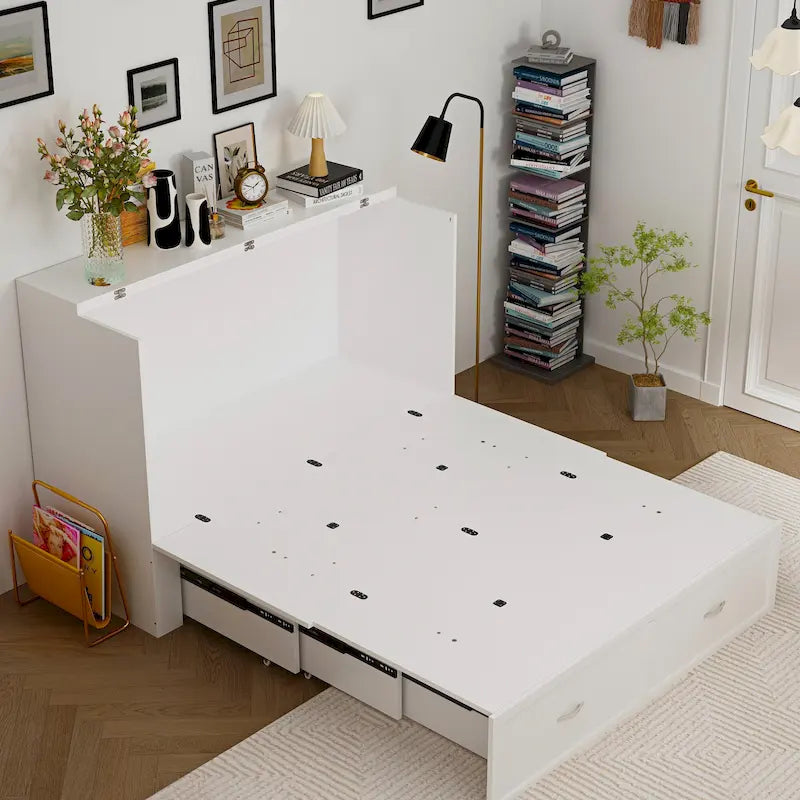 Lit double avec commode et tiroir convertible en meuble cube
