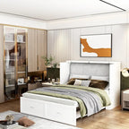 Lit double avec commode et tiroir convertible en meuble cube